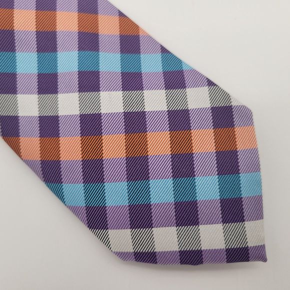 NWT Stafford Men's Purple Plaid Silk Tie OS - Picture 1 of 6